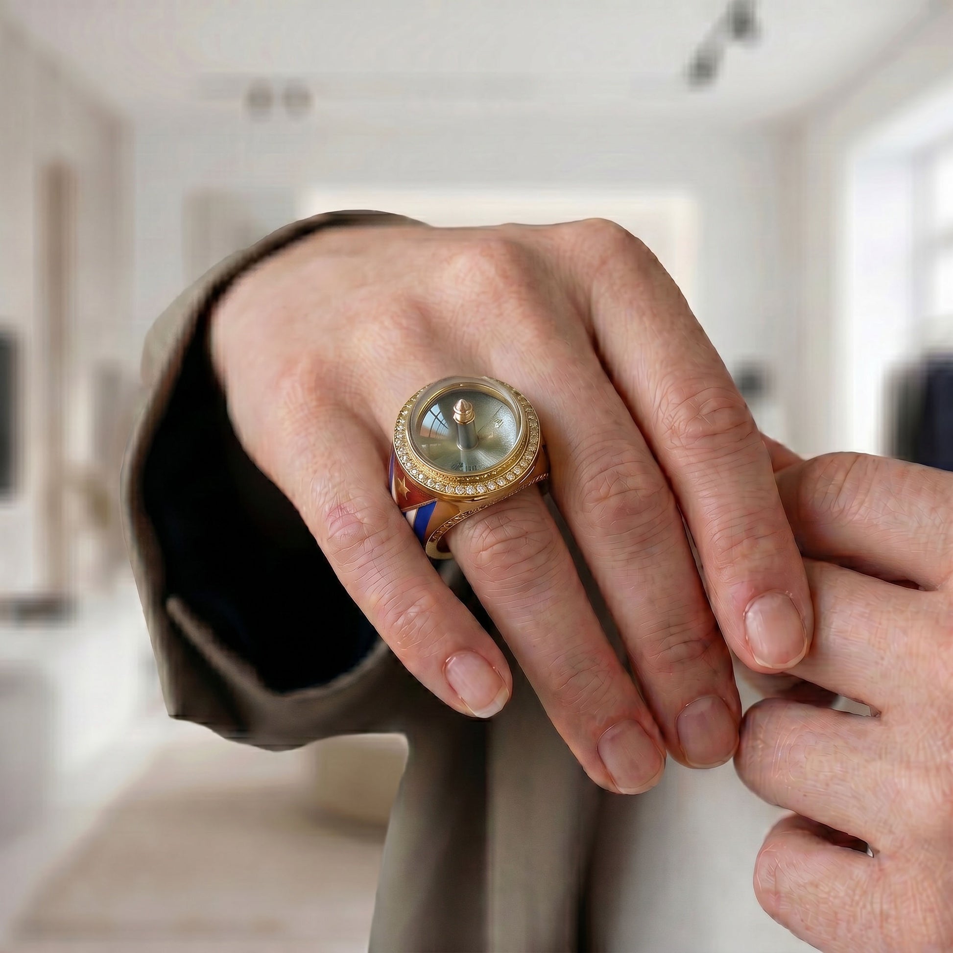 Vintage Theo Fennell Diamond Rock Crystal Enamel Cuban Spinner Ring