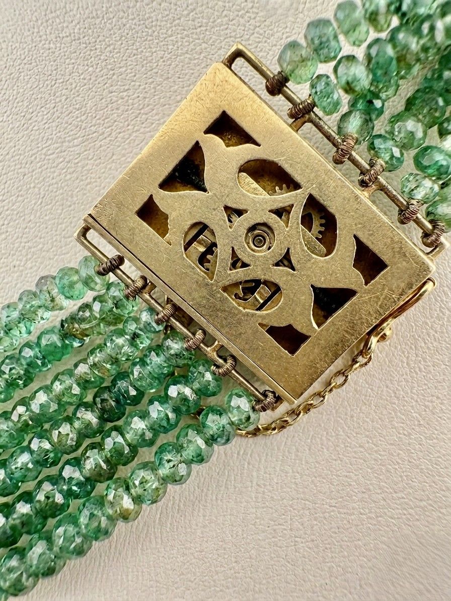 Vintage Italian 600.00 Carat Emerald Multi-strand Necklace with Precious Clasp