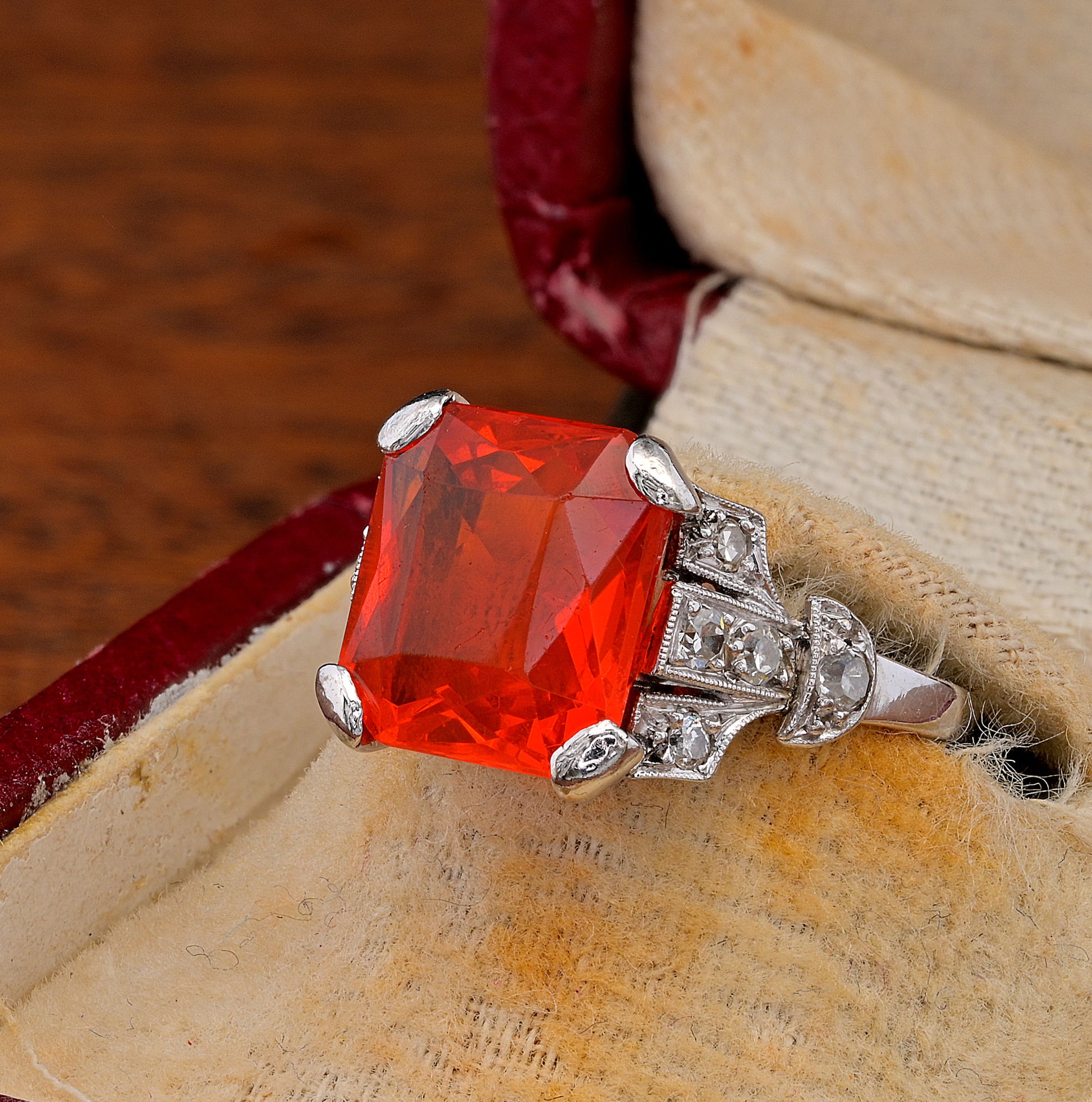 Edwardian Antique 2ct Fire Opal and Diamond Dress Ring
