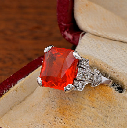 Edwardian Antique 2ct Fire Opal and Diamond Dress Ring