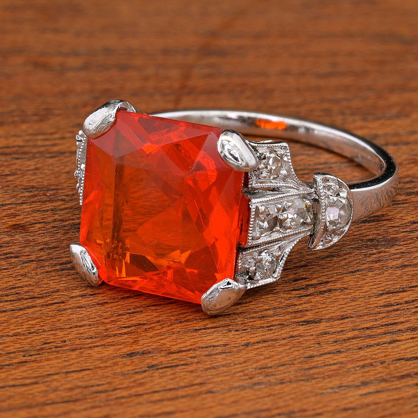 Edwardian Antique 2ct Fire Opal and Diamond Dress Ring