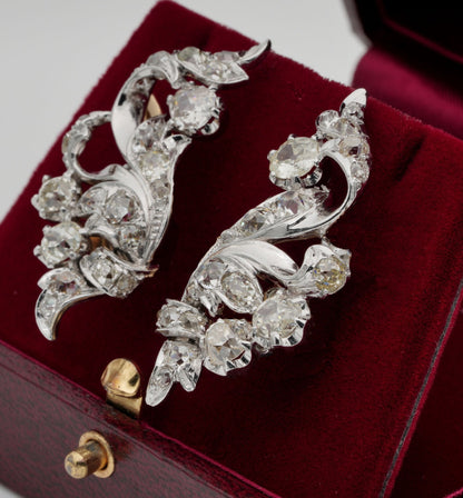 Late Art Deco 7.80ct Old Mine Cut Diamond Spray Earrings