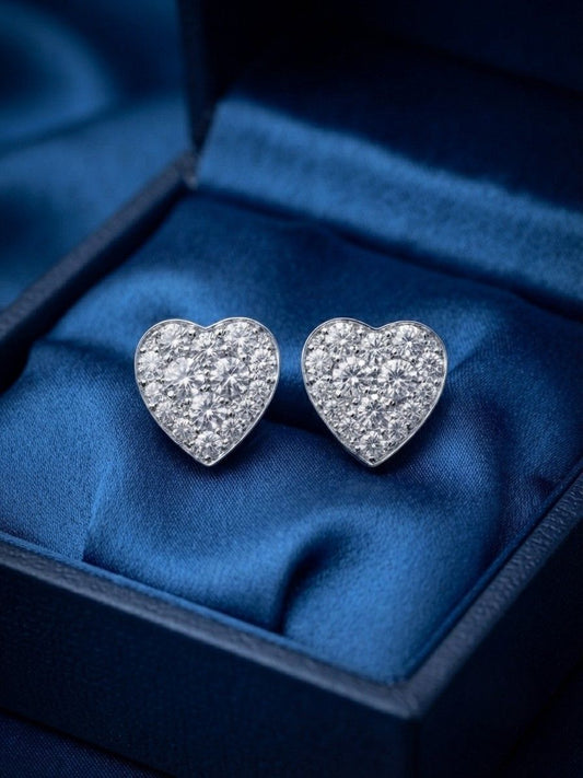 Diamond Heart Stud Earrings, 1.80 Ct Diamond F- G VVS