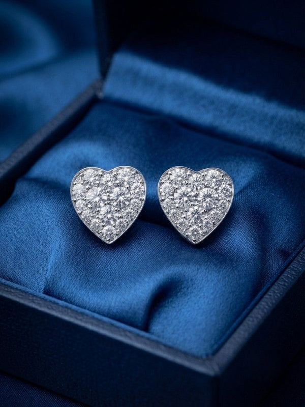 Diamond Heart Stud Earrings, 1.80 Ct Diamond F- G VVS