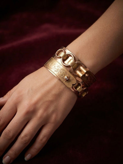 Victorian Antique Yellow Gold Wide Buckle Cuff Bangle Bracelet, Circa 1850