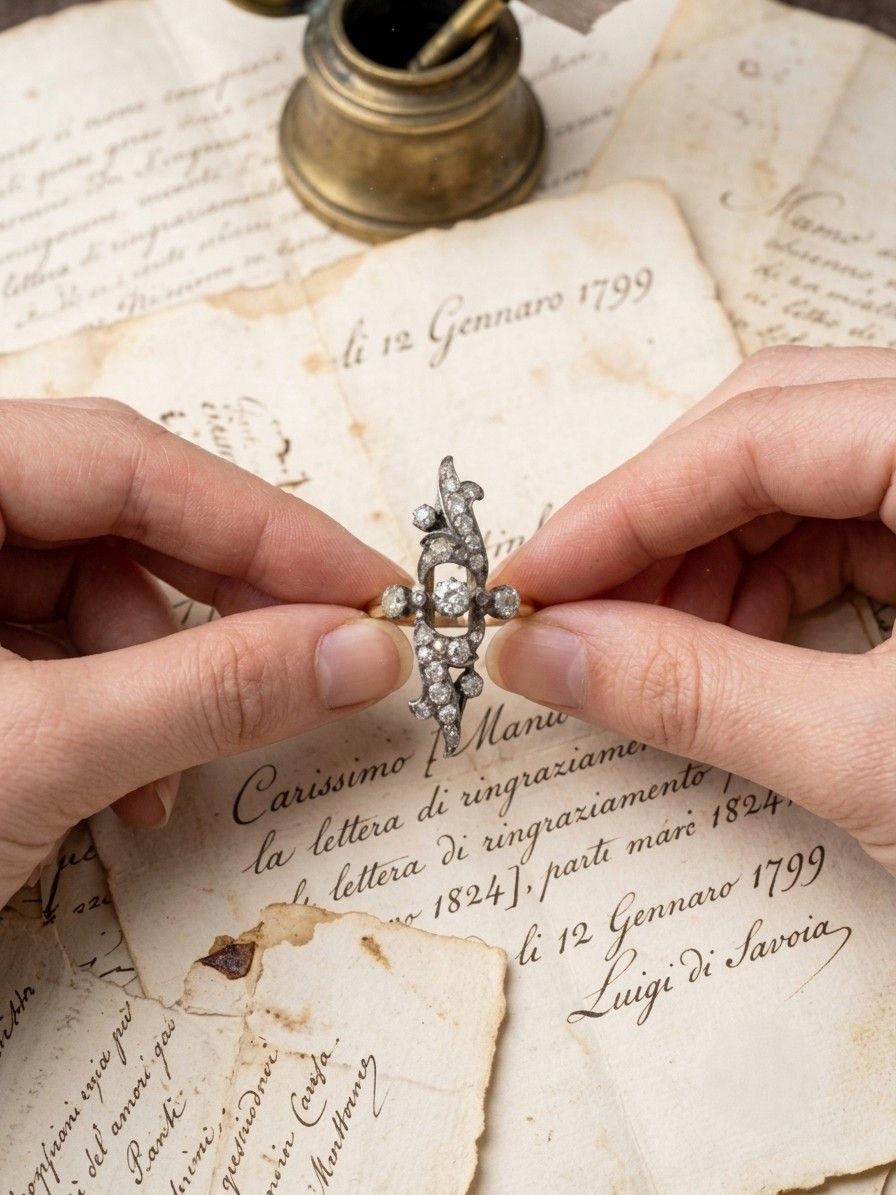 Art Nouveau 1.40 Ct Old Diamond Cut Navette French ring