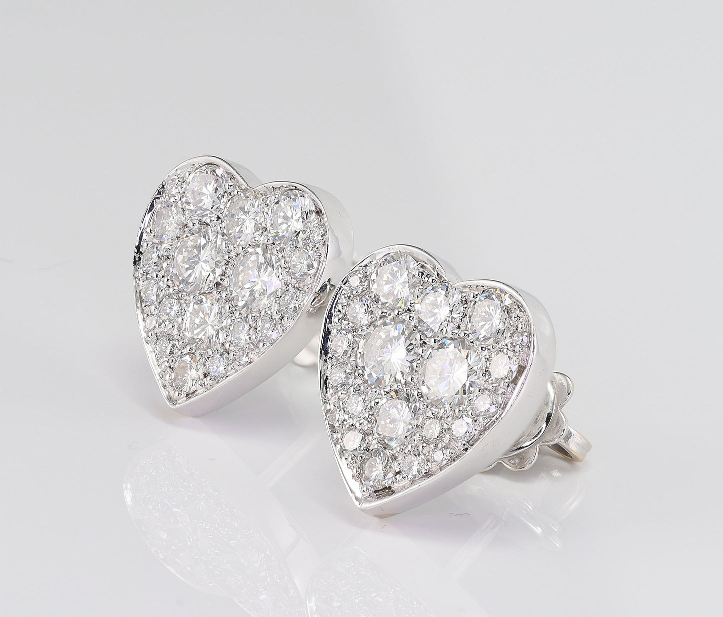 Diamond Heart Stud Earrings, 1.80 Ct Diamond F- G VVS