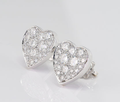 Diamond Heart Stud Earrings, 1.80 Ct Diamond F- G VVS