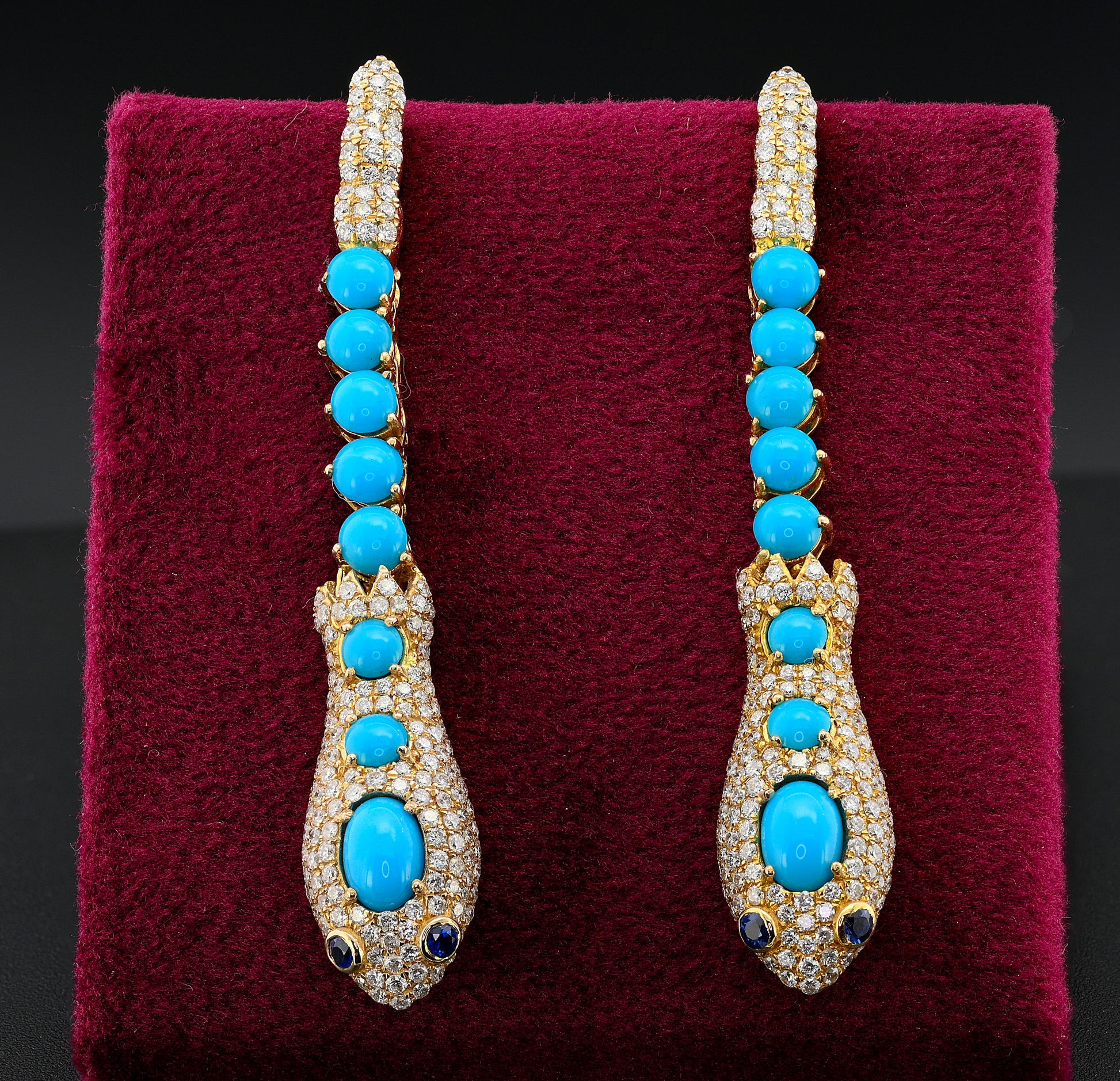 Vintage Turquoise 4.70 Diamond Snake Drop Earrings
