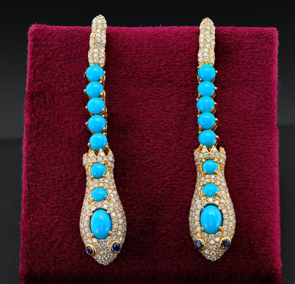 Vintage Turquoise 4.70 Diamond Snake Drop Earrings