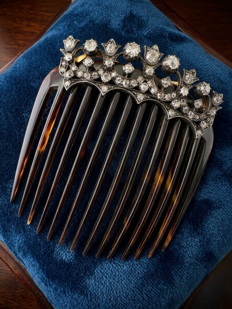 Victorian 5.0 Ct Diamond Brooch or Tiara Hair Comb, 1870 circa