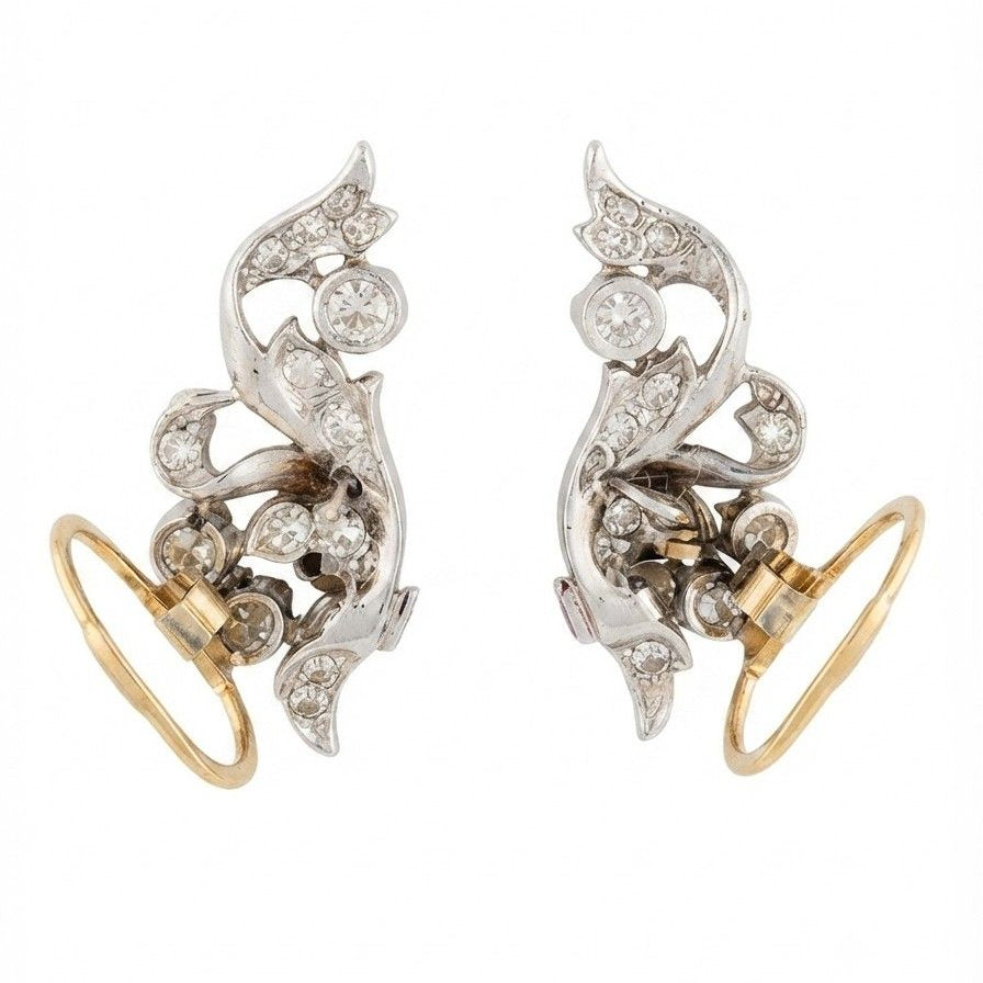 Late Art Deco 7.80ct Old Mine Cut Diamond Spray Earrings