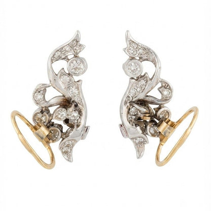 Late Art Deco 7.80ct Old Mine Cut Diamond Spray Earrings