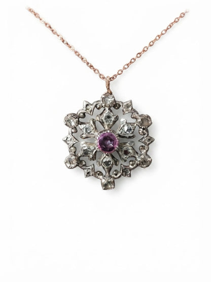 Victorian Natural Ruby Rose Cut Diamond Beautiful Flower Pendant