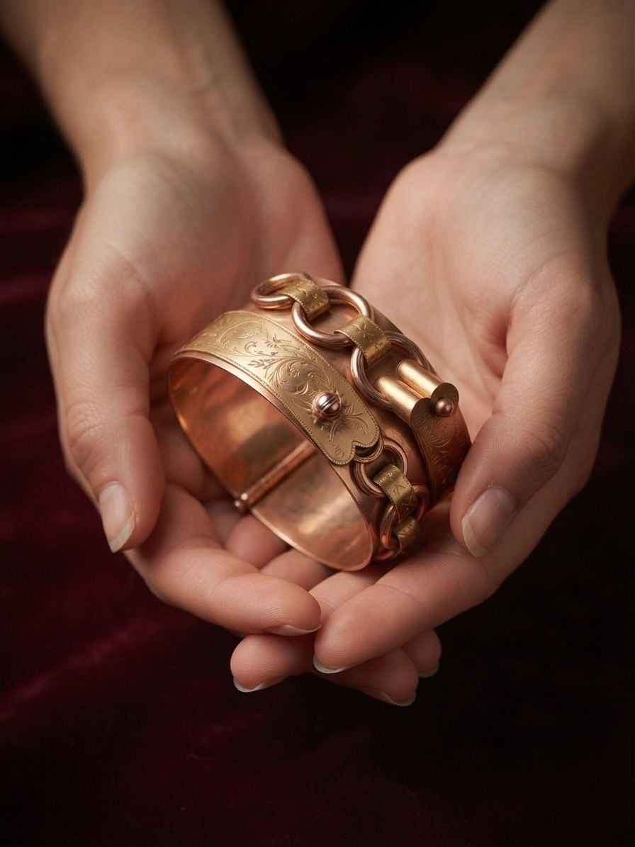 Victorian Antique Yellow Gold Wide Buckle Cuff Bangle Bracelet, Circa 1850