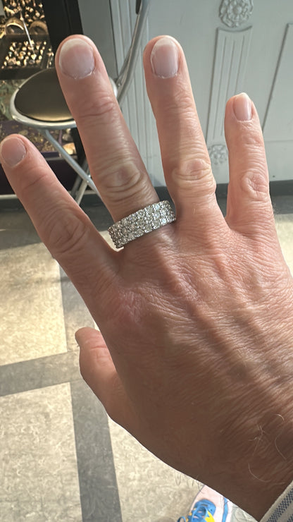 Three Row 10.60cts Diamond Full Eternity Wide Band Ring in 18ct Gold