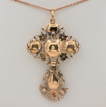 Georgian Antique Flemish Table Cut Diamond Large Cross Pendant