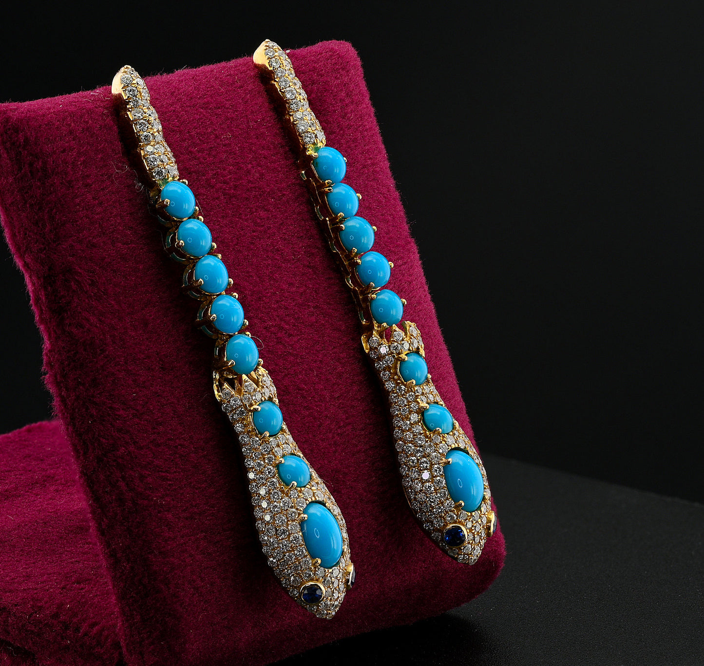 Vintage Turquoise 4.70 Diamond Snake Drop Earrings