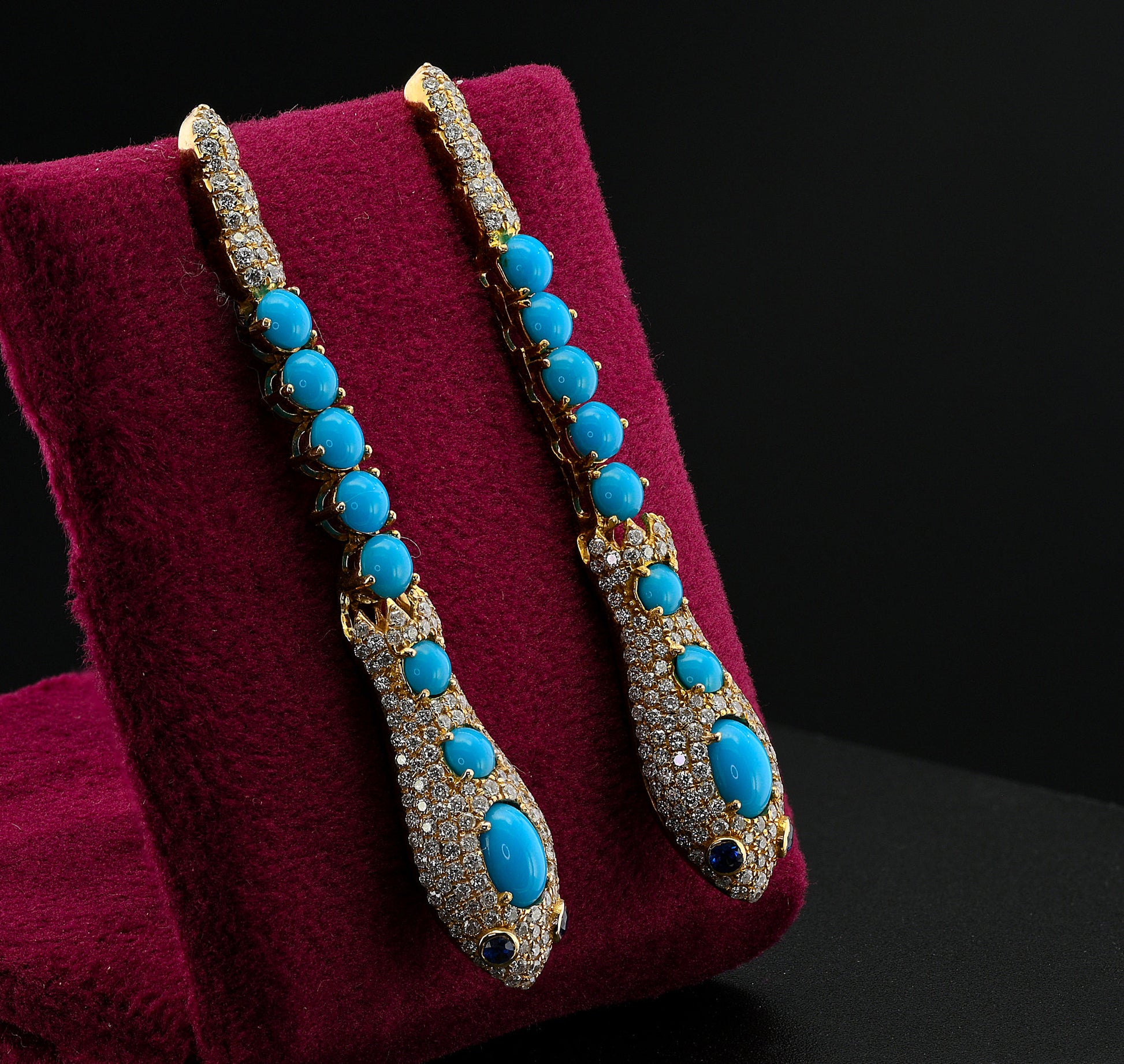Vintage Turquoise 4.70 Diamond Snake Drop Earrings