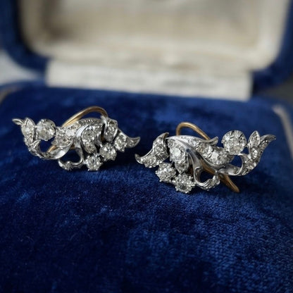 Late Art Deco 7.80ct Old Mine Cut Diamond Spray Earrings