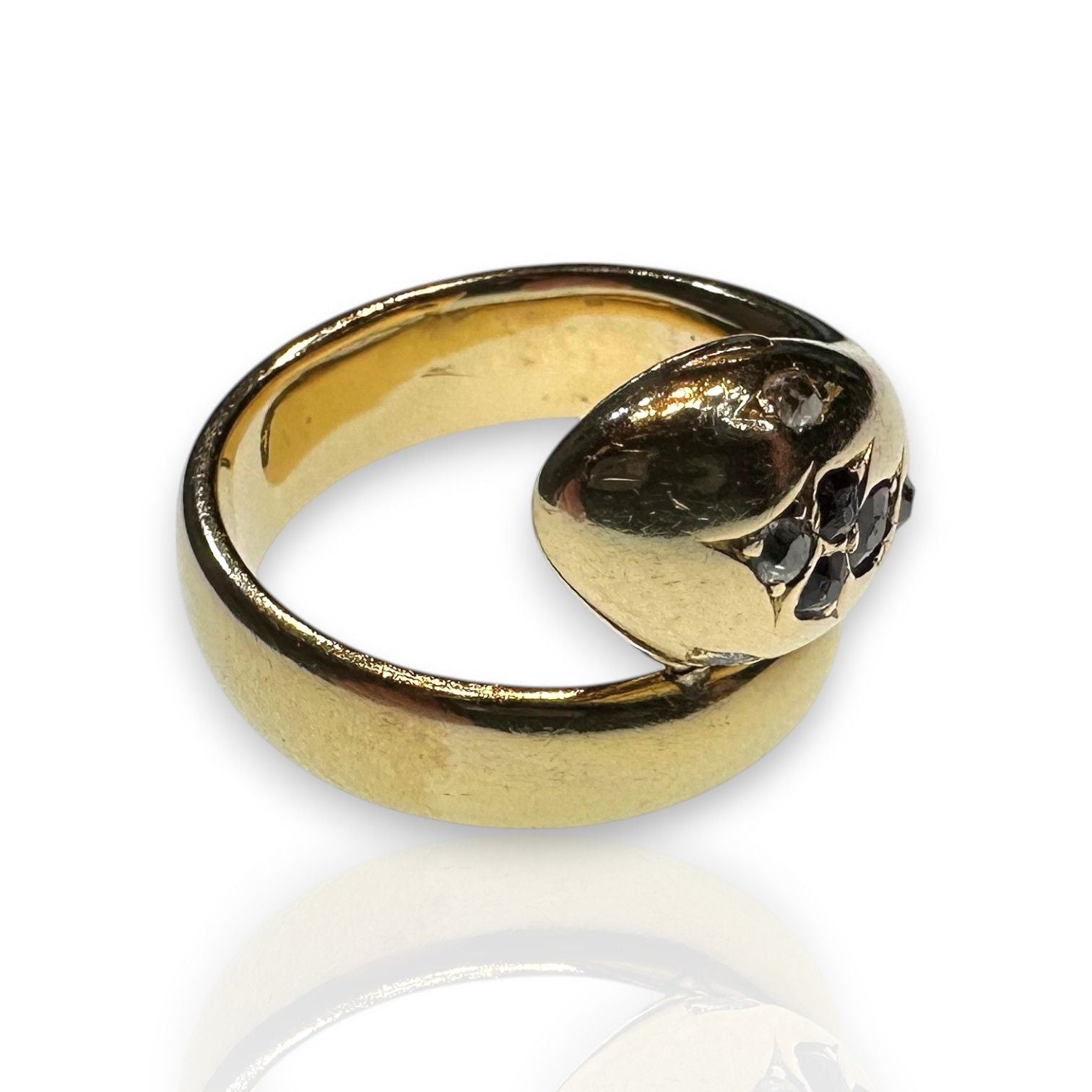 Victorian Antique 18ct Gold Snake Ring with Ruby and Diamond