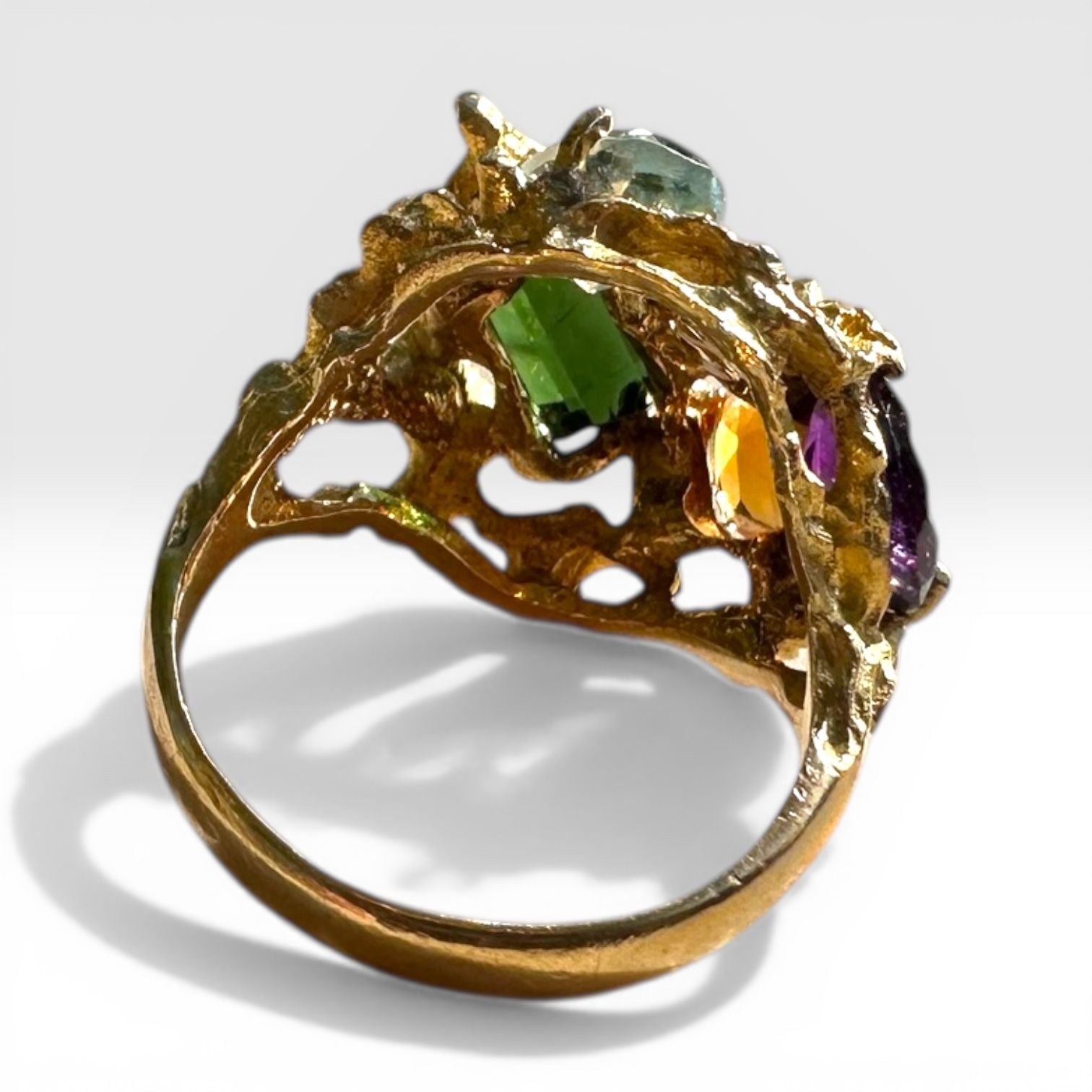 Vintage Modernist Multi Gemstone Sculptural Ring