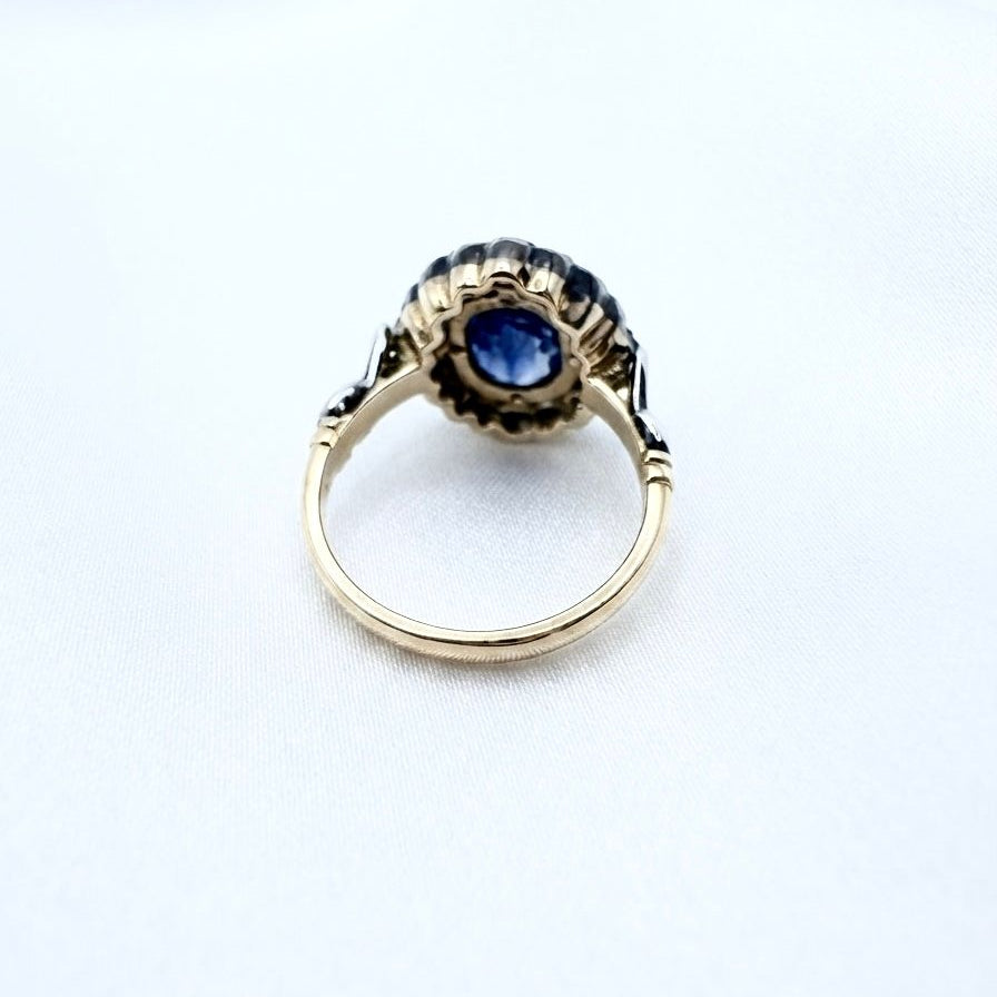 Edwardian Style 2.77ct Natural No Heat Cobalt Blue Sapphire and Diamond Cluster Engagement Ring