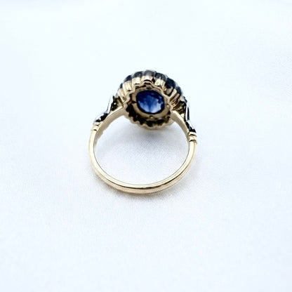 Edwardian Style 2.77ct Natural No Heat Cobalt Blue Sapphire and Diamond Cluster Engagement Ring