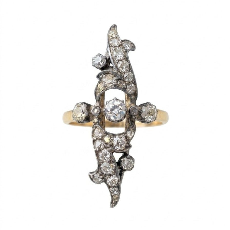 Art Nouveau 1.40 Ct Old Diamond Cut Navette French ring