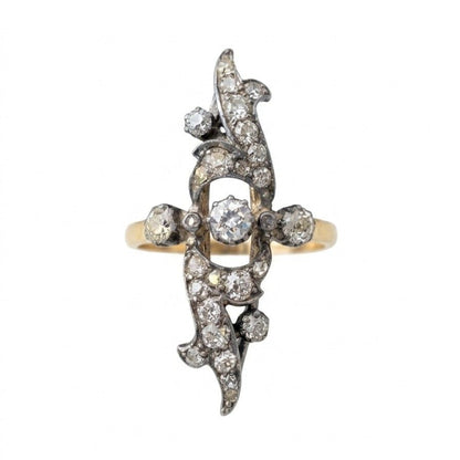 Art Nouveau 1.40 Ct Old Diamond Cut Navette French ring