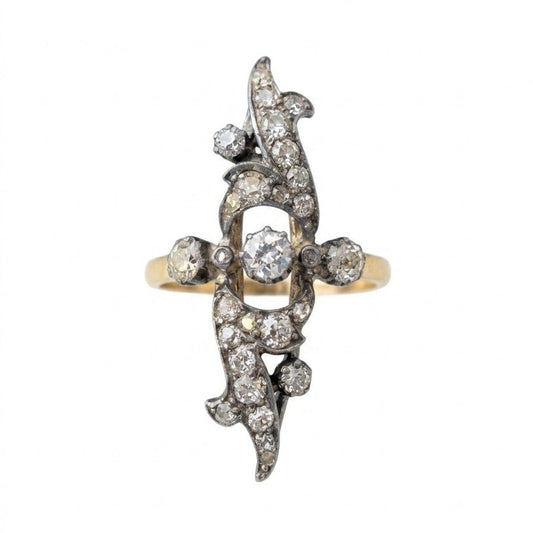Art Nouveau 1.40 Ct Old Diamond Cut Navette French ring