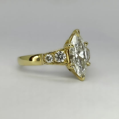 Vintage 1.16ct Navette Diamond Solitaire Ring