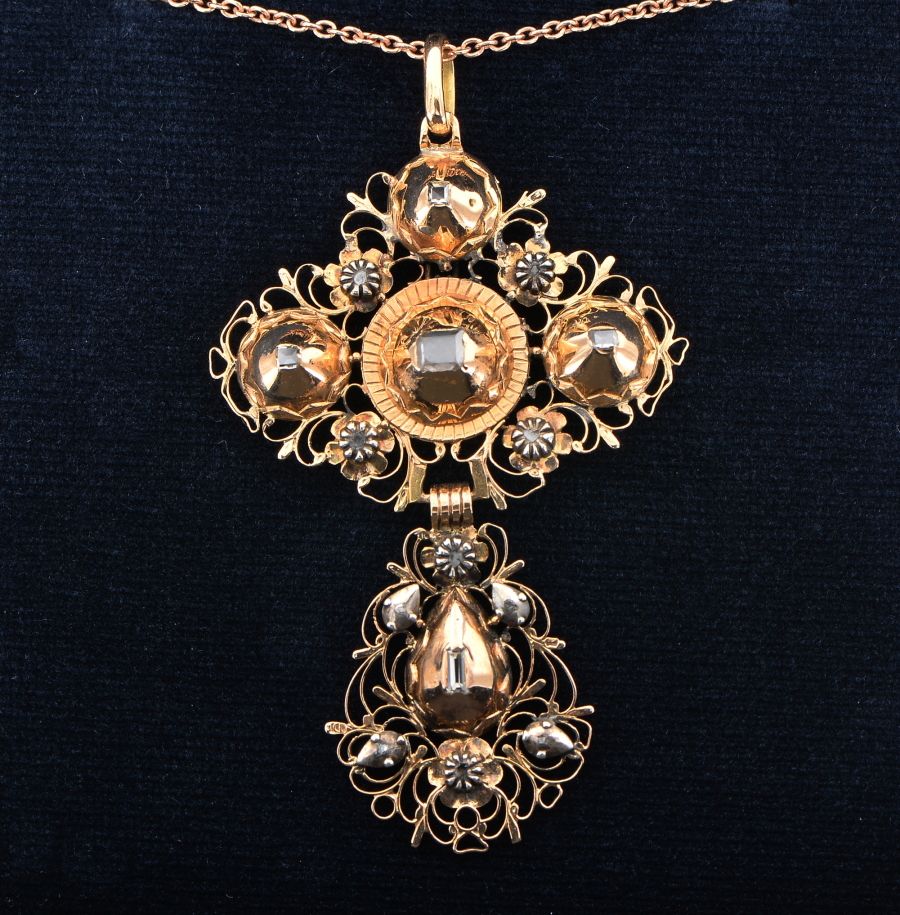 Georgian Antique Flemish Table Cut Diamond Large Cross Pendant