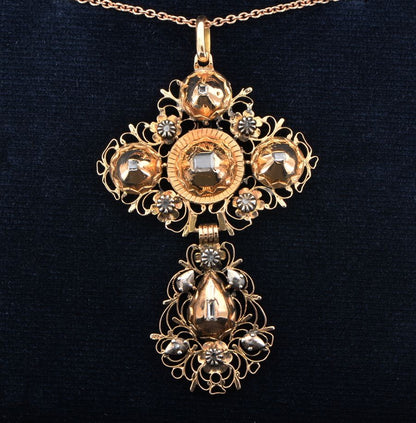 Georgian Antique Flemish Table Cut Diamond Large Cross Pendant