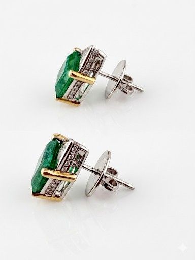 Fine 8 Carat Colombian Emerald Diamond Stud Earrings