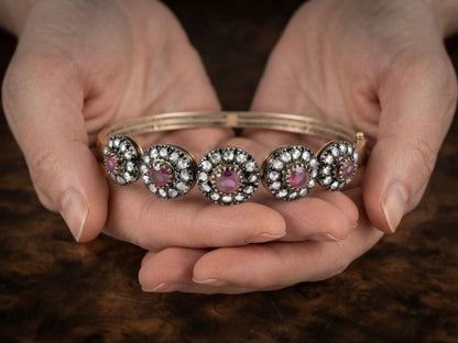 Victorian 18Kt Gold Ruby and Rose Cut Diamond Bangle, Circa 1890