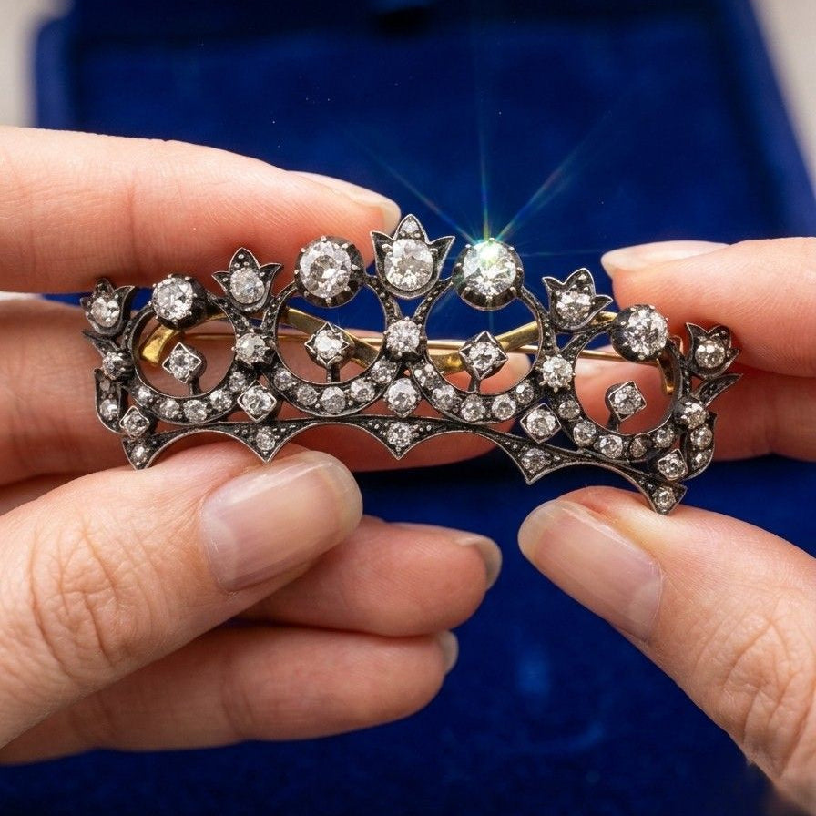 Victorian 5.0 Ct Diamond Brooch or Tiara Hair Comb, 1870 circa