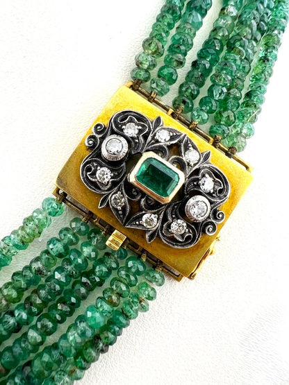 Vintage Italian 600.00 Carat Emerald Multi-strand Necklace with Precious Clasp