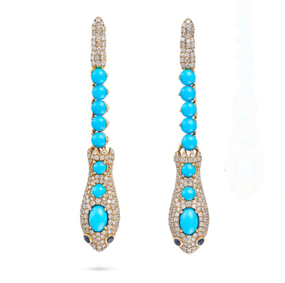 Vintage Turquoise 4.70 Diamond Snake Drop Earrings