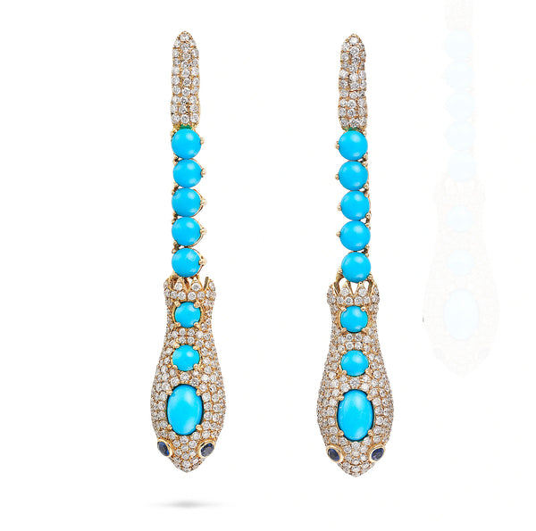 Vintage Turquoise 4.70 Diamond Snake Drop Earrings