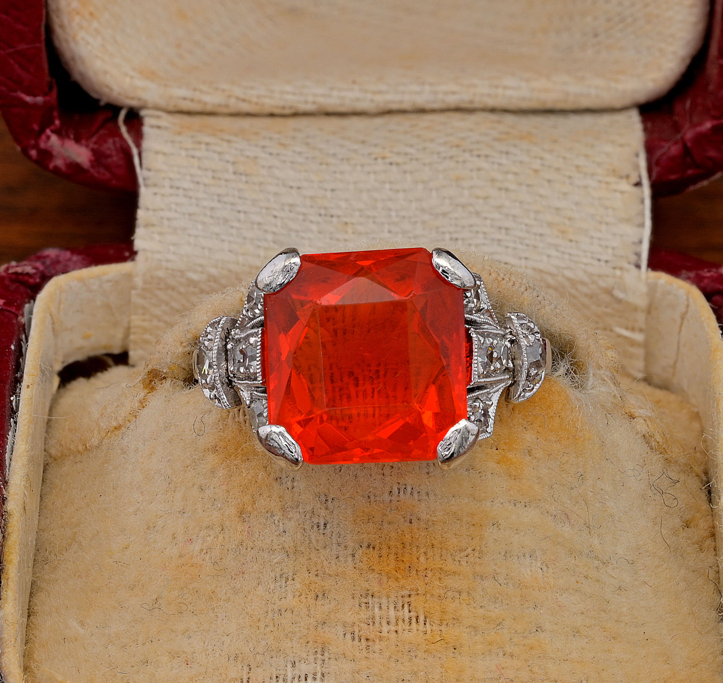 Edwardian Antique 2ct Fire Opal and Diamond Dress Ring