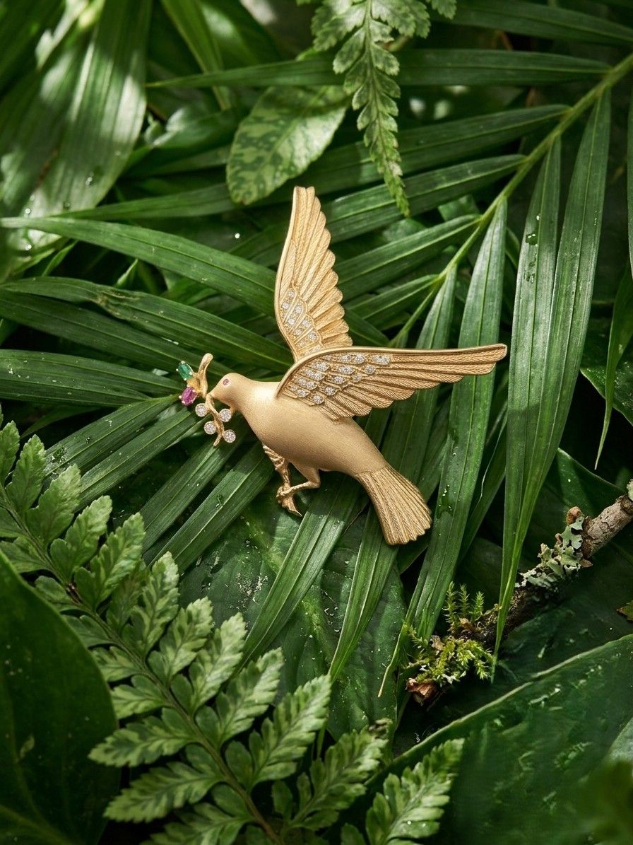 Vintage Diamond and 18ct gold Large Flying Bird Brooch, Circa 1935