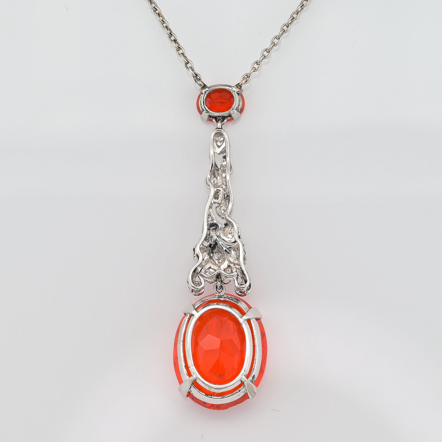 Art Deco 7.70ct Fire Opal and Diamond Pendant Necklace