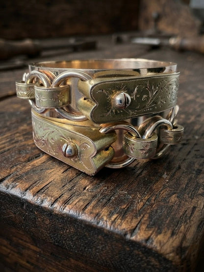 Victorian Antique Yellow Gold Wide Buckle Cuff Bangle Bracelet, Circa 1850