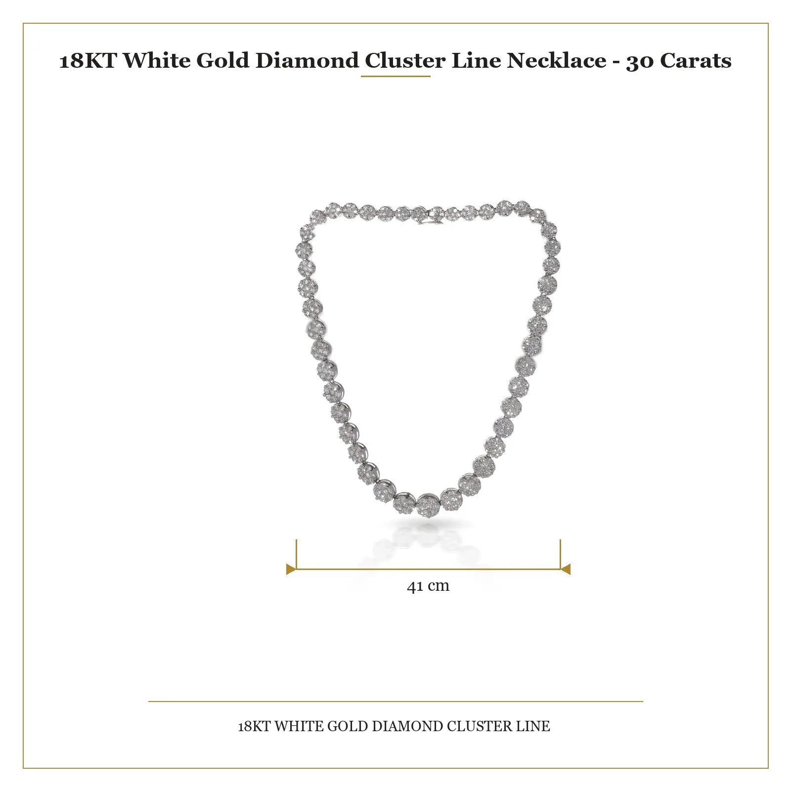 18KT White Gold Diamond Cluster Line Necklace - 30 Carats