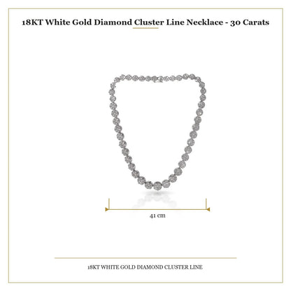 18KT White Gold Diamond Cluster Line Necklace - 30 Carats