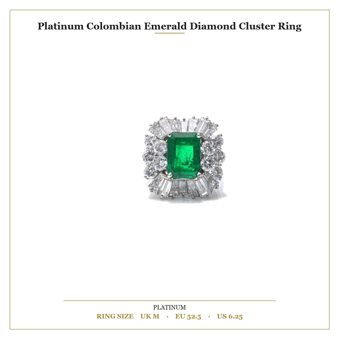 Platinum Colombian Emerald Diamond Cluster Ring