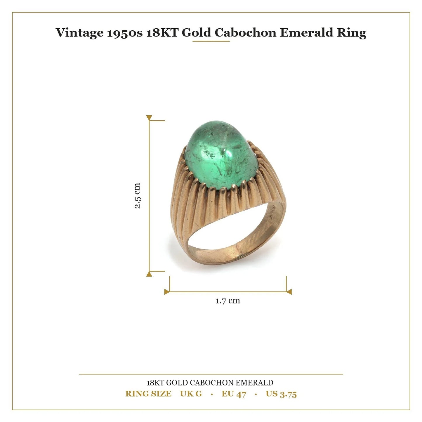 Vintage 1950s 18KT Gold Cabochon Emerald Ring