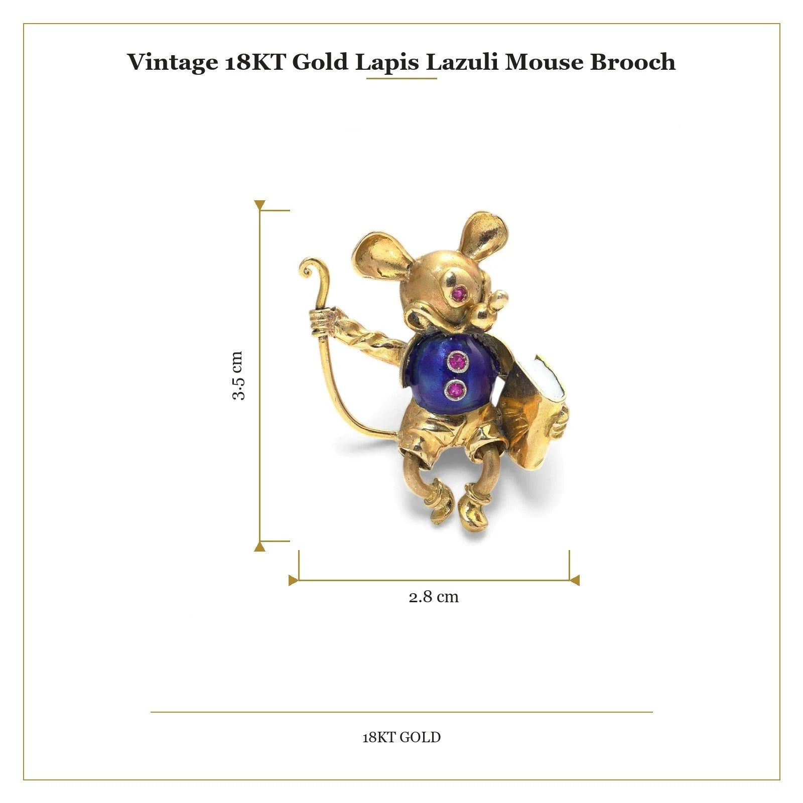 Vintage 18KT Gold Lapis Lazuli Mouse Brooch