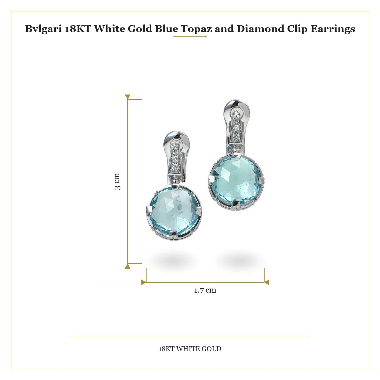 Bvlgari 18 Carat White Gold Blue Topaz and Diamond Clip Earrings
